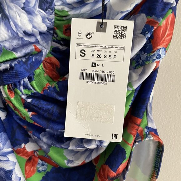 Zara Women S Green Floral Ruched Asymmetrical One Shoulder Bodysuit NWT - Picture 9 of 13